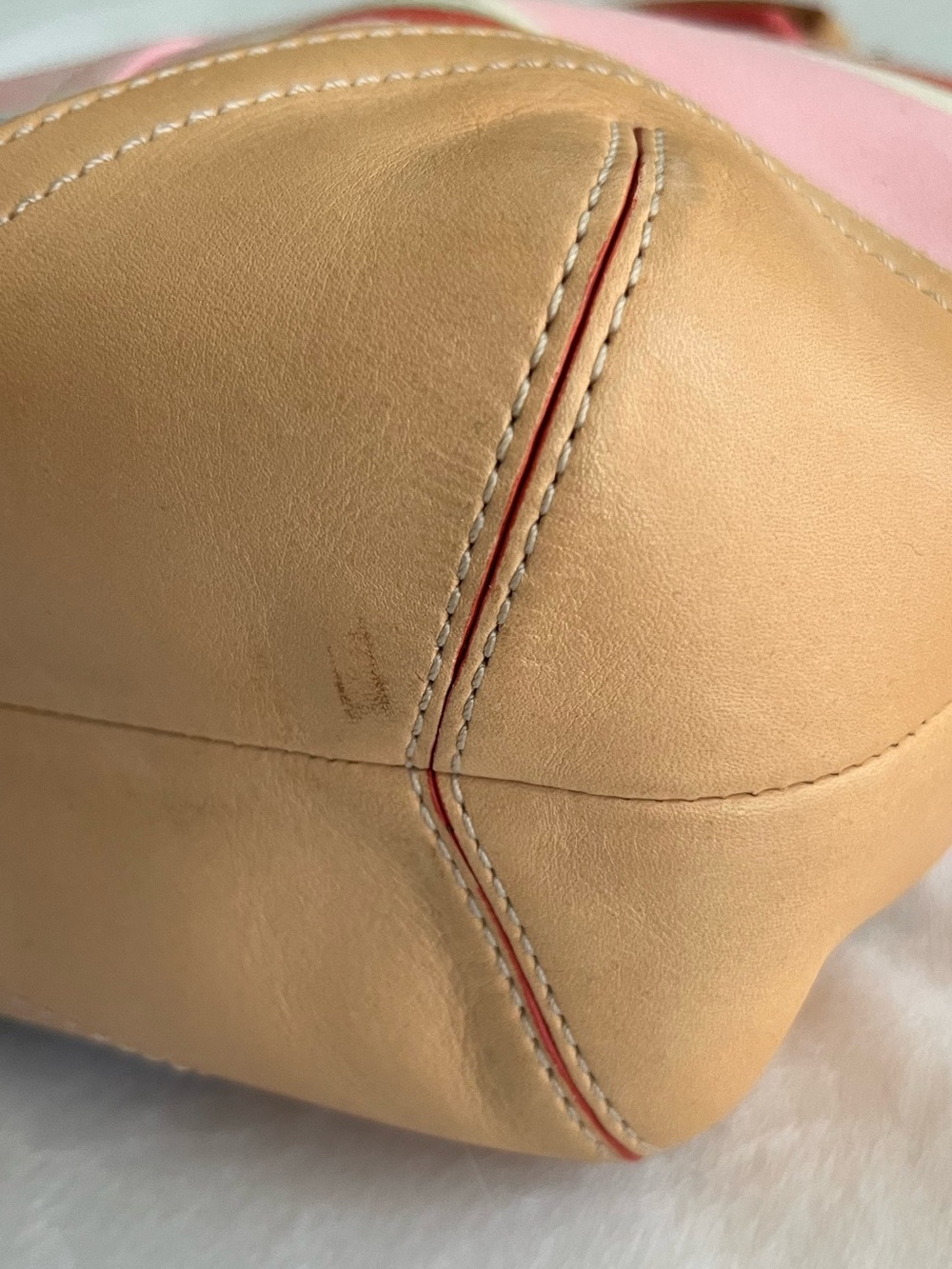 Coach Striped Canvas Tote in Pink, Red, Yellow & Tan with Daisy Charm - Picture 3 of 6